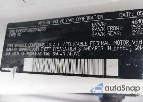 2012 Volvo S60 T5 z USA, uszkodzony, nr VIN YV1622FS8C2146058